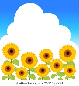 Sunflower illustration 2 with copy space on blue sky and clouds