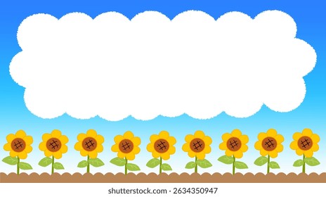 Sunflower illustration 3 with copy space on blue sky and clouds