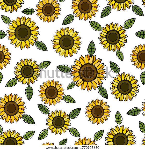 Sunflower Illustration Black Outline Unfit Yellow Stock Vector (Royalty ...