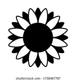 Sunflower illustration in black and white on isolated background