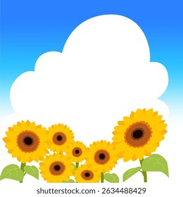 Ilustración de girasol con cielo azul y nubes copia espacio