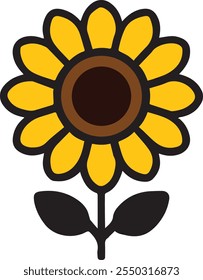 Sunflower Illustration. The sunflower has a large, dark brown circular center surrounded by a lighter brown ring.