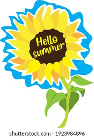 Sunflower illustration with hello summer script inside