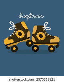 Sunflower Illustration with Roller Skates