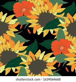 sunflower illustration seamless patern yellow flowers desing