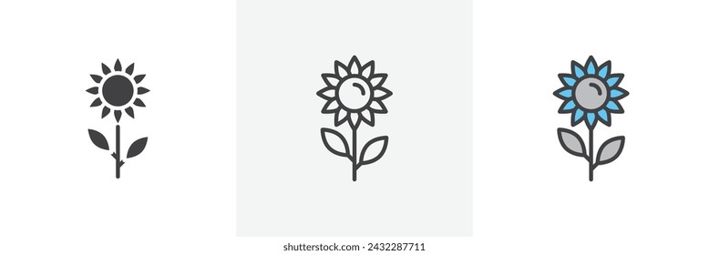 Sunflower Isolated Line Icon Style Design. Simple Vector Illustration