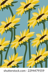 Sunflower isolated on blue background.Eps 10 vector.
