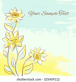 Sunflower isolated on colorful background, Vector hand drawn botanical illustration, line art, Floral element for design package cosmetic, pattern, greeting card, wedding invitation, florist shop