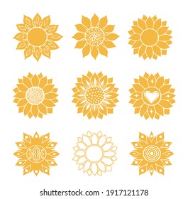 Sunflower isolated on white background. Flat vector illustration. Boho tribal print.design illustration.silhouette color style. Nature flower set. summer shapes botanical set.Graphic abstract decor.