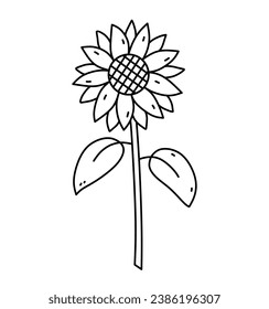 Sunflower isolated on a white background. Vector hand-drawn illustration in doodle style. Perfect for logo, cards, decorations, various designs. Botanical clipart.