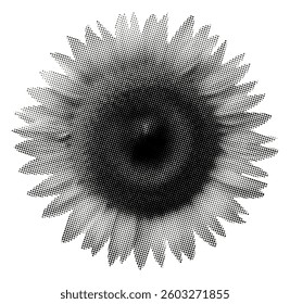 sunflower isolated on white background retro vintage halftone dotted cut-out black dots collage element for mixed media minimalism botanical happy emotions design