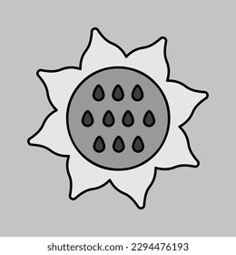 Icono de escala de grises vectorial aislado de girasol. Señal de verduras. Símbolo gráfico del sitio web de comida y bebida, diseño de aplicaciones, aplicaciones móviles y medios impresos, logotipo, interfaz de usuario