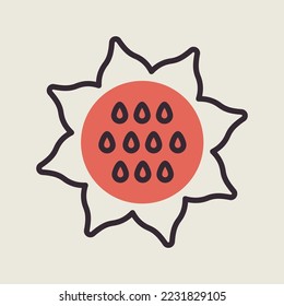 Icono vector aislado de girasol. Señal de verduras. Símbolo gráfico del sitio web de comida y bebida, diseño de aplicaciones, aplicaciones móviles y medios impresos, logotipo, interfaz de usuario