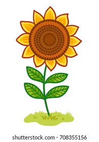 The sunflower isolated. Vector illustration with yellow flower.