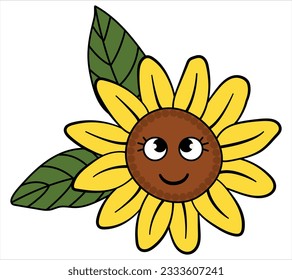 Sunflower kawaii on a white isolated background. Cartoon style.
