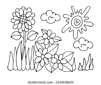 Sunflower Landscape Coloring Page On Sunny Stock Vector (Royalty Free ...