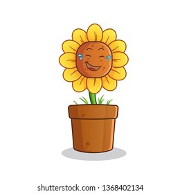 sunflower laughing loudly mascot vector cartoon art illustration