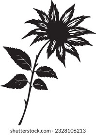 Sunflower Leaf Black And White, Vector Template Set for Cutting and Printing
