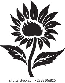 Sunflower Leaf Black And White, Vector Template Set for Cutting and Printing