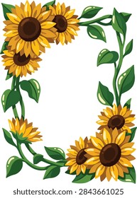 Sunflower Leaf Line Frame Illustration
