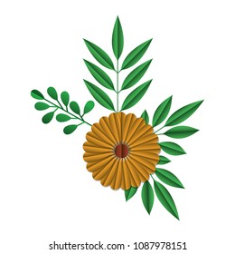 sunflower and leafs decorative icon