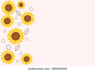 Sunflower and leaves on pink background vector illustration.