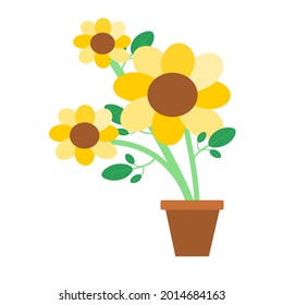 sunflower and leaves on white background vector. illustration 