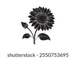 sunflower with leaves silhouette on white background