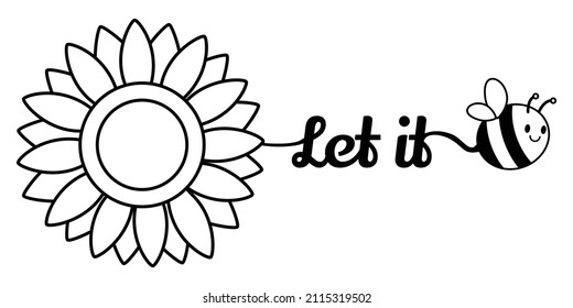 El girasol deja que sea con una abeja en forma de contorno. Ilustración de la flor   