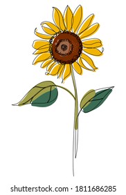 Sunflower line art. Minimalist contour drawing. One line artwork