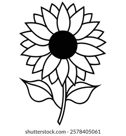 sunflower line art vector white background 