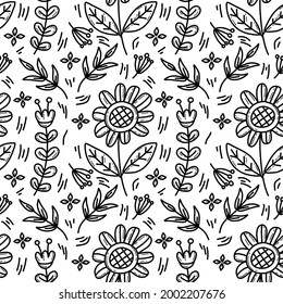 sunflower line doddle black and white seamless pattern background