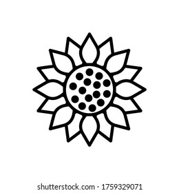 Sunflower line icon isolated on white background. Vector floral illustration. Botanical summer concept. For cutting, clipart, printing, monogram, shirt design.
