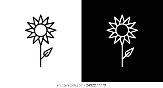 Sunflower Line Icon on White Background for web.