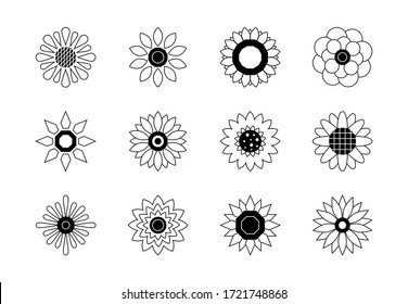 Sunflower line icon set. Botanical summer sunflower design,  agriculture plant concept isolated on white background. Vector floral illustration
