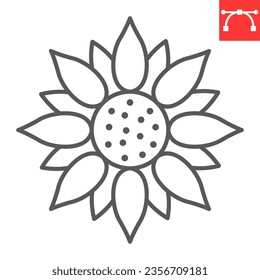 Sunflower line icon, thanksgiving and holidays, flower vector icon, maize vector graphics, editable stroke outline sign, eps 10.