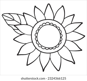 Sonnenblume. Linearer Stil. Weißer Hintergrund, einzeln.	