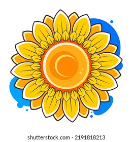 Sunflower logo cutting frame, Yellow summer flower - icon. Ukraine flag