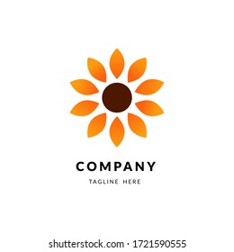 Sunflower logo design. Sun flower icon, abstract summer floral concept, farm agriculture template isolated on white background. Nature vector illustration