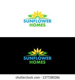 sunflower logo with home design vector illustration