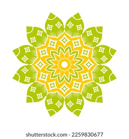 Sunflower logo icon mandala art. Vector flower ornamental icon with green and yellow color