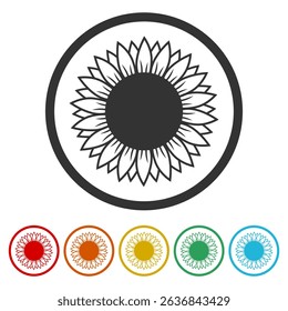 Sunflower logo icon. Set icons in color circle buttons