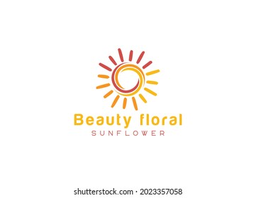 Sunflower logo, sun rays business logo design vector template.
