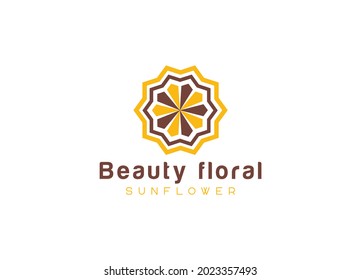 Sunflower logo, sun rays business logo design vector template.
