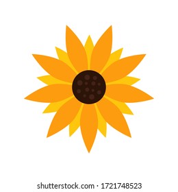Sunflower logo symbol. Abstract summer flower isolated on white background, floral illustration cartoon flat style for print, fabric, poster, web design. Vector template