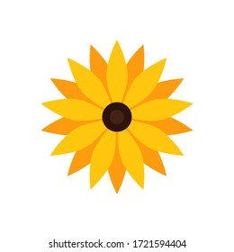 Sunflower logo symbol. Yellow floral summer icon for print, fabric, poster, web design. Vector illustration isolated on white background