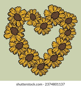 Forma de amor de girasol. girasoles florales en forma de corazón.