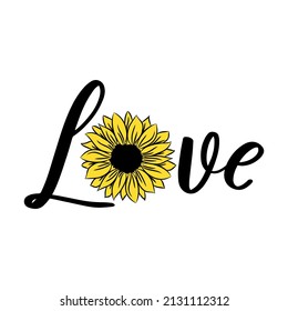 Sunflower Love vector Illustration isolated on white background. Sunflower love flower decor