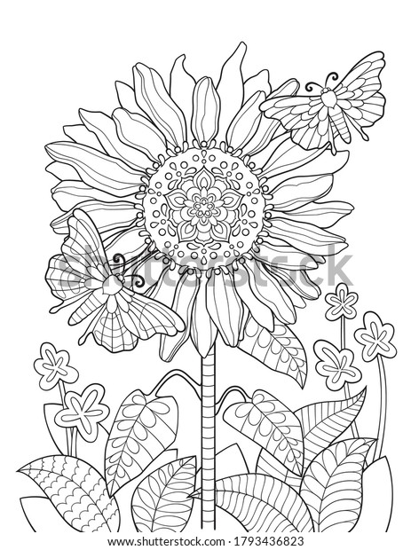 Download Sunflower Mandala Coloring Page Adults Flower Stock Vector ...