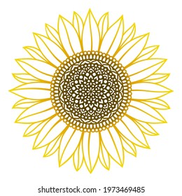Sunflower Mandala. Vector Paper Or Laser Cut Template. Flower Silhouette. Summer Illustration. Isolated On White Background. Decorative Symboll For Card,printing On T-shirt,mug,sublimation.